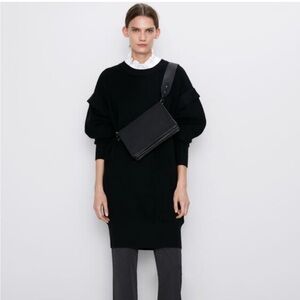Zara Oversized Sweater Dress Ruffle Puff Sleeve Wool Blend